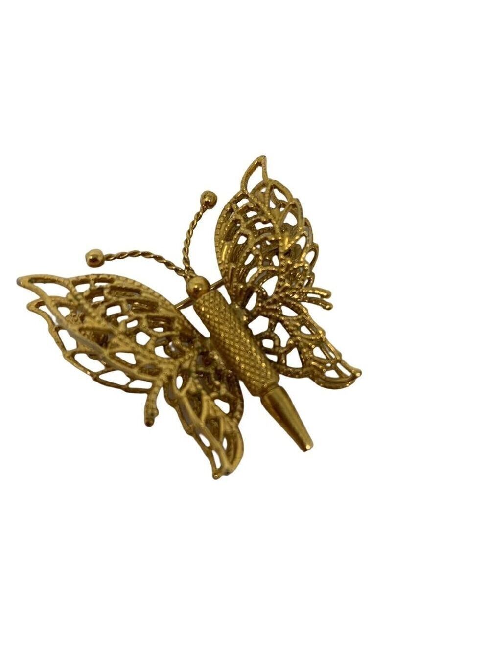 Vintage MONET Butterfly Brooch Gold Tone Double Wings Filigree Pin GrannyCore